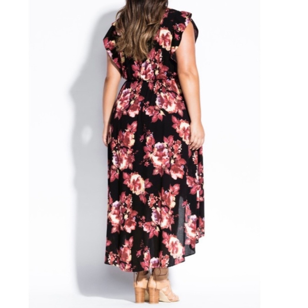City Chic • 20/L • Monet Floral Print Faux Wrap Maxi Dress High Low - Picture 4 of 9